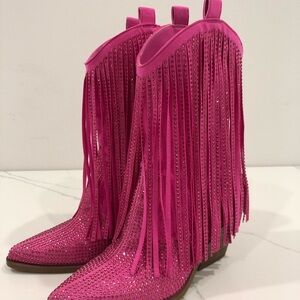 Jessica Simpson Paredisa Pink Fringe Women's Boots